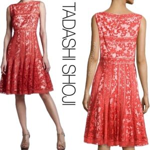 Tadashi Shoji Anthropologie Fit & Flare Lace Bateau Sleeveless Embroidered Dress